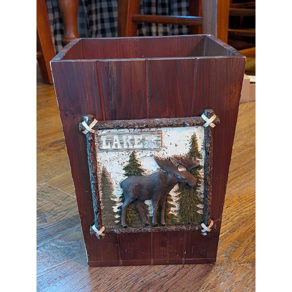 Moose Wooden Trash Can Lodge Cabin Lake Style Kohls
